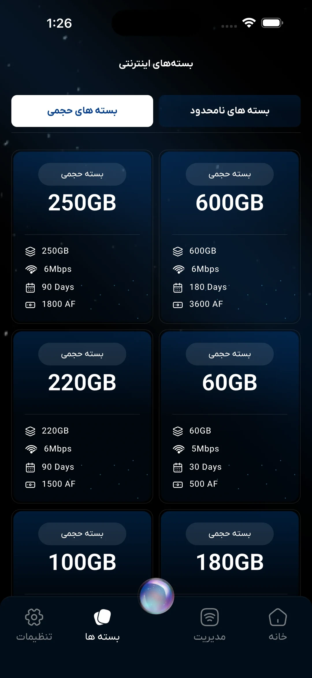 Volume-based internet packages with Persian pricing